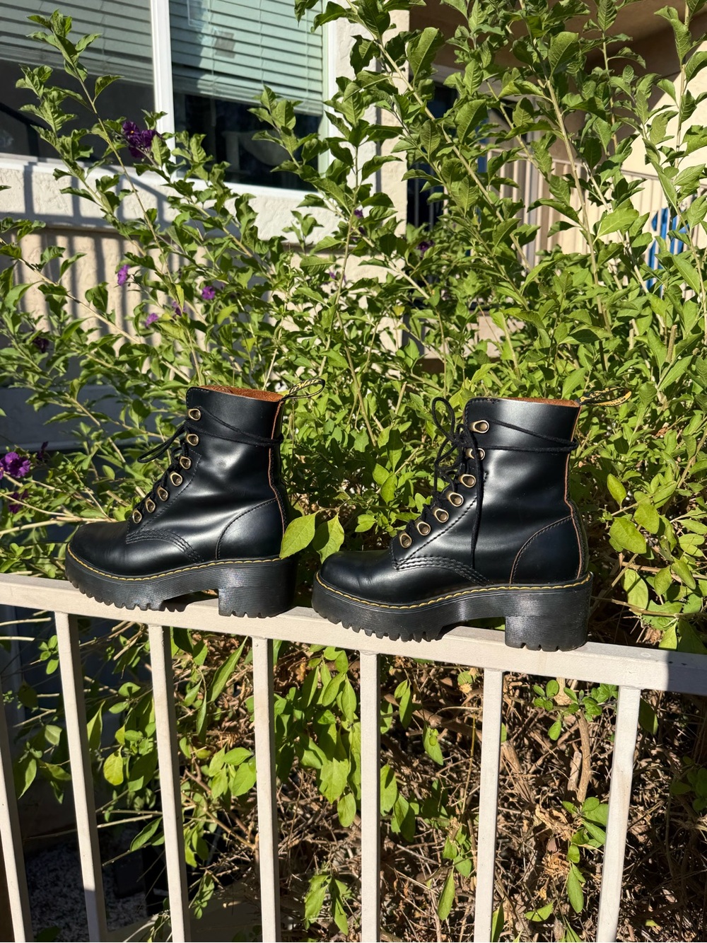 Dr. Martens Black Leather Lace-Up Platform Boots